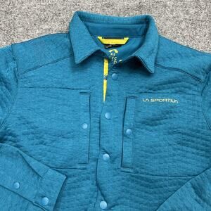 La Sportiva Shirt Mens XS Blue Recycled Polygiene Snap Front Hiking Climbing Top